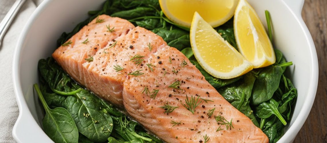طرز تهیه سالمون و اسفناج در فر: سریع‌ترین غذای سالم برای تقویت بدن